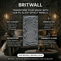 Britwall PU Wall Panel Lightweight Black Slate Rock Style 1200mm by 600mm by 20m - Black