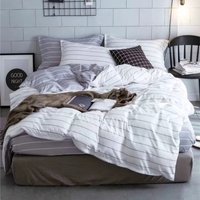 White Stripe Printed Duvet Set - White / 220cm