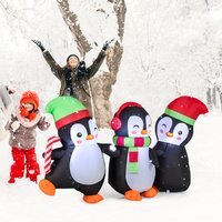 LED Lighted Xmas Inflatable Penguin Family - Black