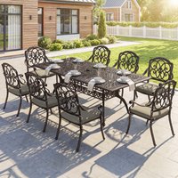 Outsunny 9 Piece Cast Aluminium Garden Dining Set with Cushions, Bronze Tone - Bronze