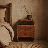 Bologna Chestnut Mango Wood 2 Drawer Bedside Table - Brown