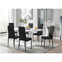 Imperia 6 White Dining Table and 6 Milan Black Leg Chairs - Black