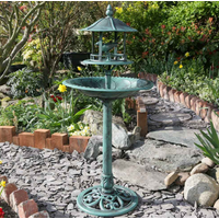 Ornamental Garden Bird Bath Sheltered Bird Feeding Table - Green
