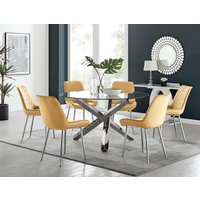 FurnitureboxUK, Vogue Round Dining Table 6 Pesaro Silver Leg Chairs - Mustard FurnitureboxUK, Vogue Round Dining Table 6 Pesaro Silver Leg Chairs - Mustard