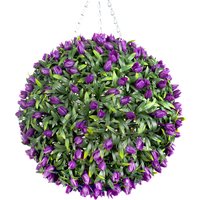Best Artificial 38cm Purple Lush Tulip Hanging Basket Flower Topiary Ball - Purple
