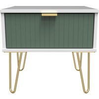 Linear Ready Assembled 1 Drawer Bedside Cabinet - Labrador Green & White