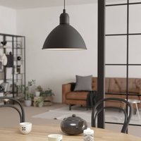 Eglo Priddy Pendant Light - Industrial Black Steel Dome with White Inner - Black, White