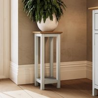 Painted Side Table With Shelf and Oak Effect Top - Cream Linen / Solid Oak