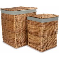 Light Steamed Square Laundry Basket with Grey Sage Lining - Grey / 46cm