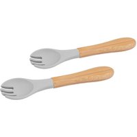 Bamboo Baby Weaning Forks with Silicone Tip - Pack of 2 - Grey