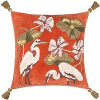 Kushiro Embroidered Velvet Cushion - Coral / Polyester
