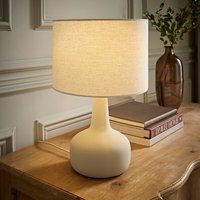 Hayley Squat Base Ceramic Table Lamp with Linen Drum Shade and LED Bulb - Beige