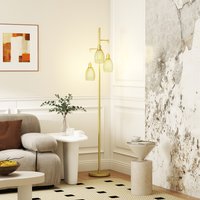 HOMCOM Modern 3 Lights Floor Lamp Dimmable - Gold