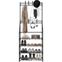 Coat Stand with Shoe Storage Shelves and 8 Hooks - White / 4