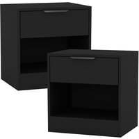 Bedside Cabinet with Shelf - Wooden Bedroom Nightstand Side Table - Black / 46.5cm / 2