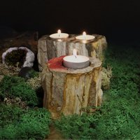 Petrified Wood Candle Holder Double - Brown