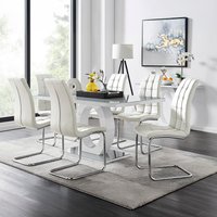 Giovani Grey White Modern Glass Dining Table With Six Murano Chairs Set - White