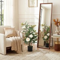 HOMCOM 90cm Artificial Rose Tree with 344 Silk Leaves and 17 Flowers - White