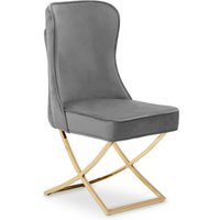 Belle Grey Velvet Dining Chair with Tufted Button Back - Grey