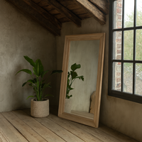Large Natural Washed Wood Framed Mirror - Brown