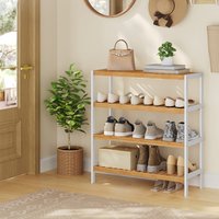SONGMICS White and Natural Bamboo Shoe Rack - White and Natural