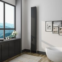 Vertical Oval Column Radiator Central Heating Rad 1600-1800mm Double Black - Black / 180cm / 23.6cm