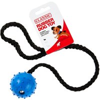 Rubber Pimple Ball on a Rope Dog Toy - Blue / 5cm