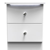 Lumiere Ready Assembled 2 Drawer Bedside Cabinet - White Gloss & White