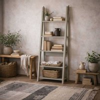 Athy Grey Wooden Ladder Bookcase 5 Shelves by Wyld Haus - Grey