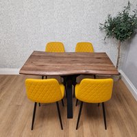 Kosy Koala 4 Seater Wooden Effect Dining Table with Mustard Faux Leather Chairs