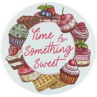Time For Something Sweet Round Worktop Protector - Textured Glass Chopping Board - Pink