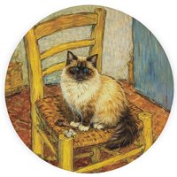 Van Gogh's Chair Ragdoll Cat Textured Glass Round Trivet - Small Kitchen Chopping Board - Neutral