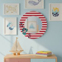 Orsina Bright Pirate Mirror, Cheerful Child Bedroom Mirror, Versatile Colourful Round Pirate Mirror For Washroom