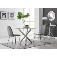 Selina Round Dining Table With Two Corona Silver Leg Chairs - Grey