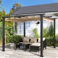 Pergola with Retractable Sun Shade Canopy 3x3M - Beige
