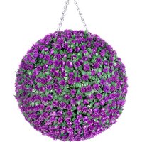 Best Artificial 38cm Purple Rose Hanging Basket Flower Topiary Ball - Purple