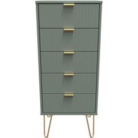Linear Ready Assembled 5 Drawer Bedside Cabinet - Reed Green