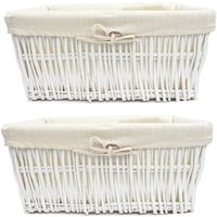 Set Of 2 Wider Large Big Wicker Storage Basket Xmas Hamper Lined - White / 40cm