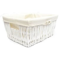 Wider Large Big Wicker Storage Basket Xmas Hamper Lined - White / 35cm