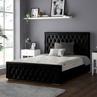 Sandringham Bordered Chesterfield Plush Velvet Bed Frame with Diamonds - Black / Superking