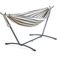 VonHaus, Outdoor 2 Person Hammock with Frame and Stripe Design - Blue & White VonHaus, Outdoor 2 Person Hammock with Frame and Stripe Design - Blue & White