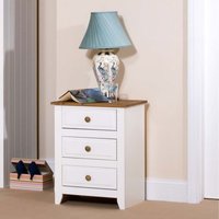 Capri Three Drawer Bedside Cabinet - White with waxed pine top