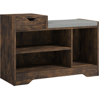 Industrial Shoe Storage Bench With 3 Open Shelves - Brown