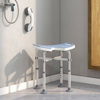 HOMCOM Adjustable Shower Stool with Grab Rail Padded Seat - Light Blue