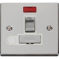 Polished Chrome 13A Fused Ingot Connection Unit Switched With Neon With Flex - White