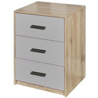Wooden Bedside Cabinet - Oak / Grey Drawers