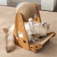 Boat-Shaped Cat Scratcher and Bed with Large Sisal Ball - Brown