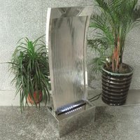 Peking Stainless Steel Curved Water Feature with LED Lights - Silver
