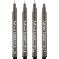 Artline Pack of 4 Drawing System Fine Tip Pens (SET 4) - Black