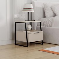 Ash Green or Sandstone 1 Door Bedside Table Metal Frame and Handle Black - Sandstone